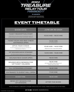 D-6 to TREASURE RELAY TOUR [Reboot] in Jakarta: MECIMAPRO Shares Event Timetable for Saturday and Sunday Concerts!