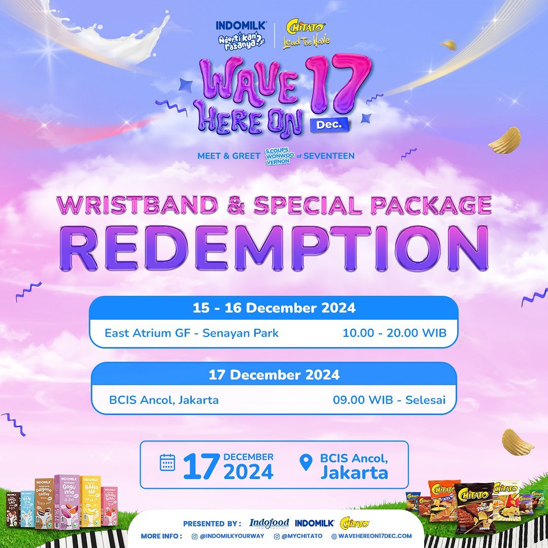 Ready to Meet S.COUPS, WONWOO, and VERNON from SEVENTEEN? Here’s How to Redeem Your Ticket and Color Code Outfit for Wave Here On 17 Dec with Indomilk and Chitato!
