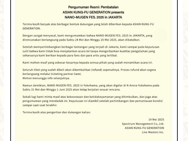 Nano-Mugen Fes 2025 Jakarta Canceled, AKFG Feels a Bad Omen